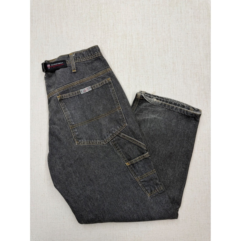 VTG 90s Y2K Polo Jeans Ralph Lauren Mens 34x30 Black Carpenter Jeans Cinch Back